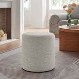 Oren 16" Round Woven Heathered Fabric Upholstered Ottoman in Heathered Weave Ivory