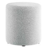 Oren 16" Round Woven Heathered Fabric Upholstered Ottoman in Heathered Weave Light Gray
