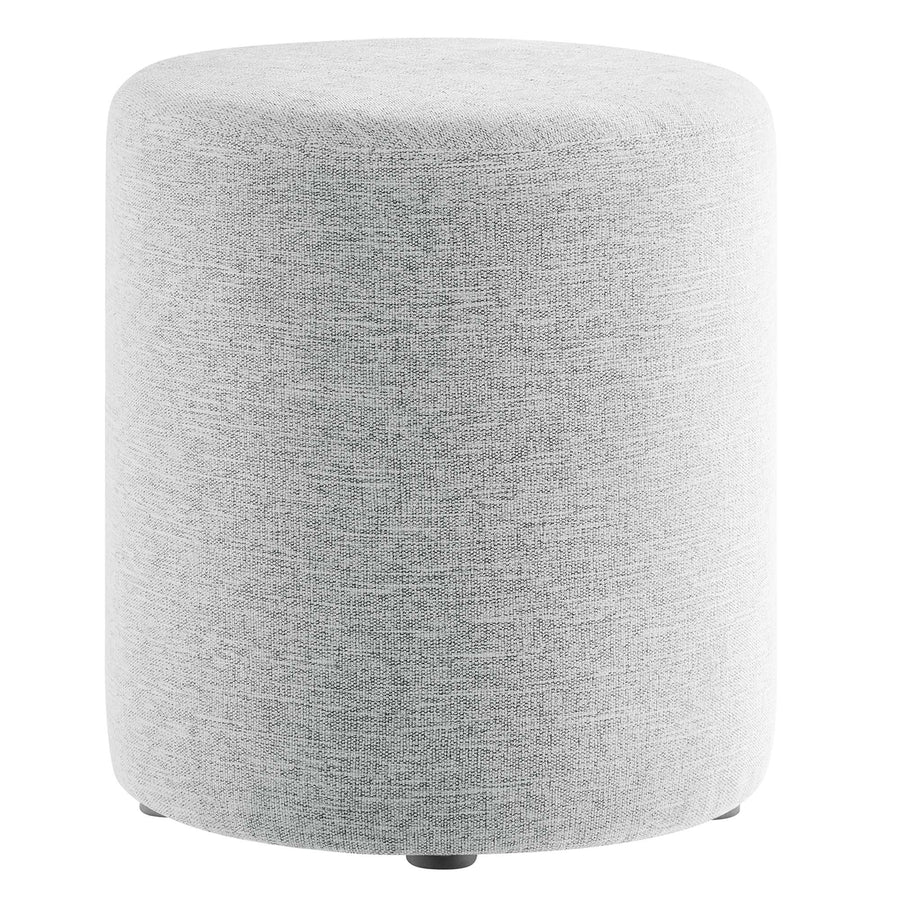 Oren 16" Round Woven Heathered Fabric Upholstered Ottoman in Heathered Weave Light Gray