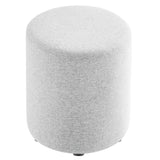 Oren 16" Round Woven Heathered Fabric Upholstered Ottoman in Heathered Weave Light Gray