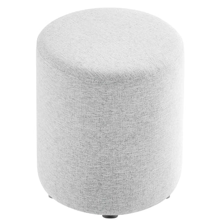 Callum 16" Round Woven Heathered Fabric Upholstered Ottoman in Heathered Weave Light Gray