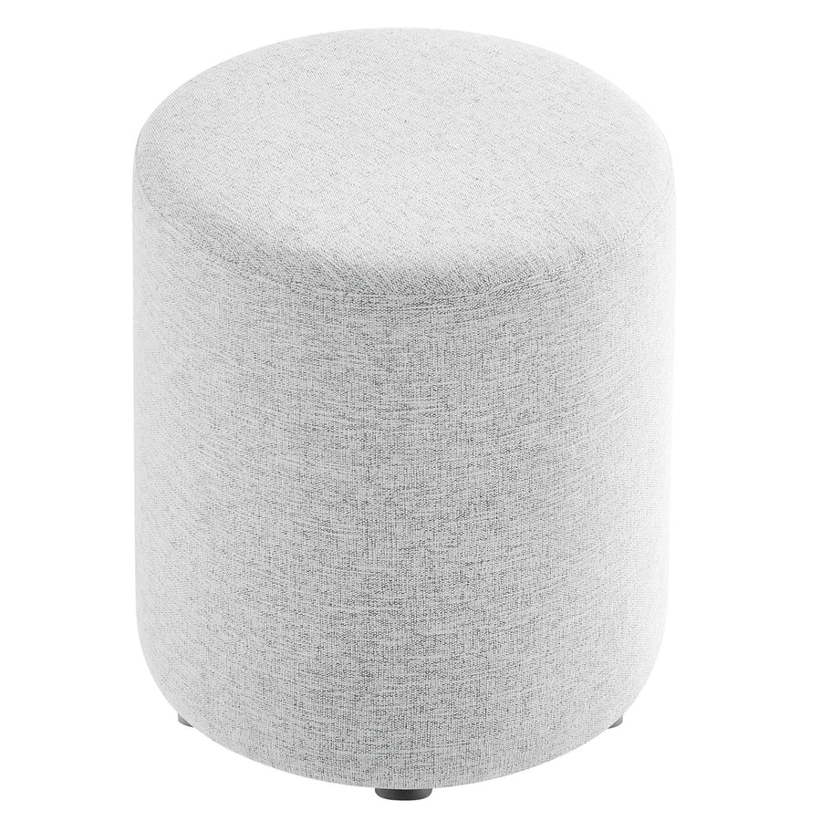 Oren 16" Round Woven Heathered Fabric Upholstered Ottoman in Heathered Weave Light Gray