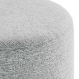 Oren 16" Round Woven Heathered Fabric Upholstered Ottoman in Heathered Weave Light Gray