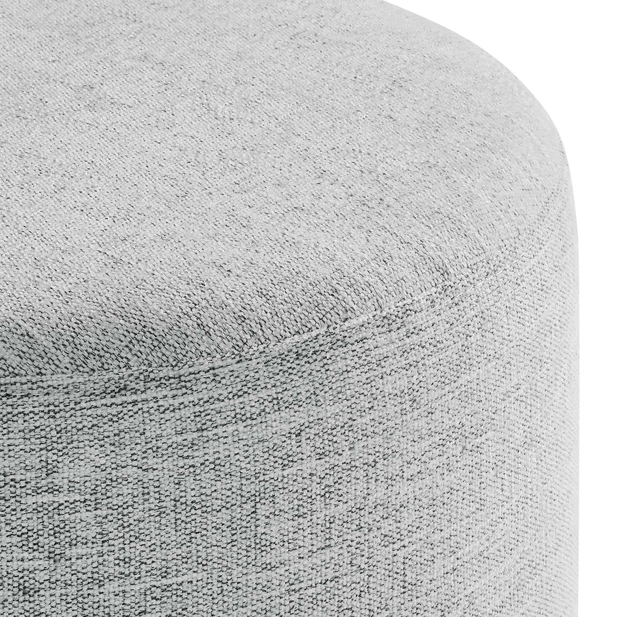 Oren 16" Round Woven Heathered Fabric Upholstered Ottoman in Heathered Weave Light Gray