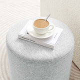 Oren 16" Round Woven Heathered Fabric Upholstered Ottoman in Heathered Weave Light Gray