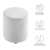 Oren 16" Round Woven Heathered Fabric Upholstered Ottoman in Heathered Weave Light Gray