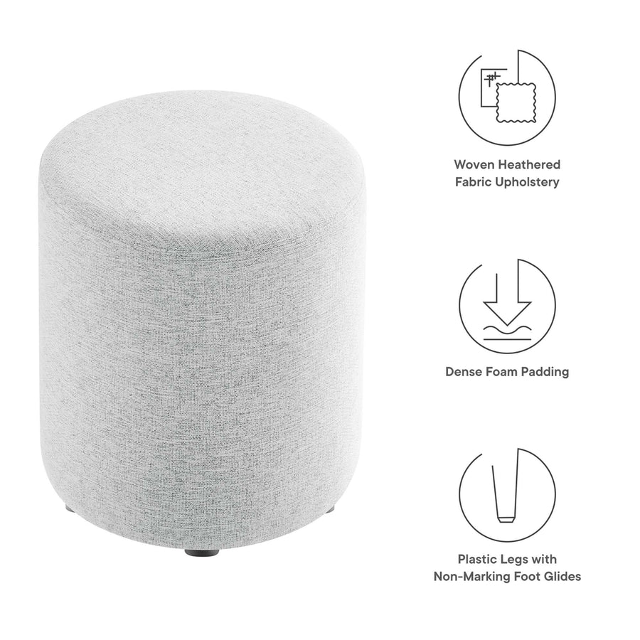 Oren 16" Round Woven Heathered Fabric Upholstered Ottoman in Heathered Weave Light Gray