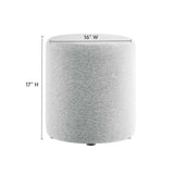 Oren 16" Round Woven Heathered Fabric Upholstered Ottoman in Heathered Weave Light Gray