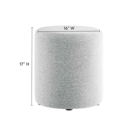 Callum 16" Round Woven Heathered Fabric Upholstered Ottoman in Heathered Weave Light Gray
