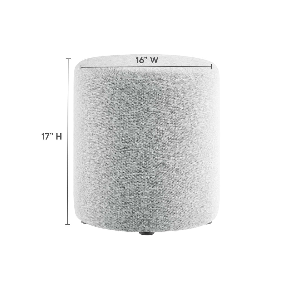 Oren 16" Round Woven Heathered Fabric Upholstered Ottoman in Heathered Weave Light Gray