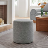 Oren 16" Round Woven Heathered Fabric Upholstered Ottoman in Heathered Weave Light Gray