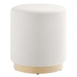 Maple 16" Round Performance Velvet Upholstered Ottoman in Alabaster Natural