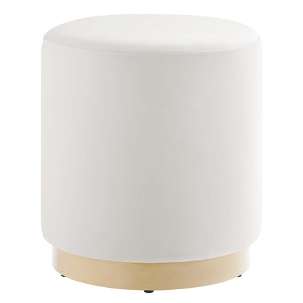 Tilden 16" Round Performance Velvet Upholstered Ottoman in Alabaster Natural