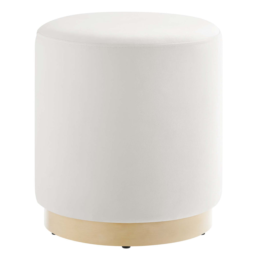 Maple 16" Round Performance Velvet Upholstered Ottoman in Alabaster Natural