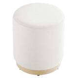 Maple 16" Round Performance Velvet Upholstered Ottoman in Alabaster Natural