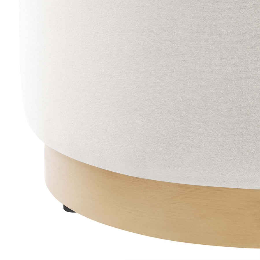 Maple 16" Round Performance Velvet Upholstered Ottoman in Alabaster Natural