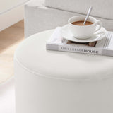 Maple 16" Round Performance Velvet Upholstered Ottoman in Alabaster Natural