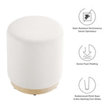 Maple 16" Round Performance Velvet Upholstered Ottoman in Alabaster Natural