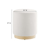 Maple 16" Round Performance Velvet Upholstered Ottoman in Alabaster Natural