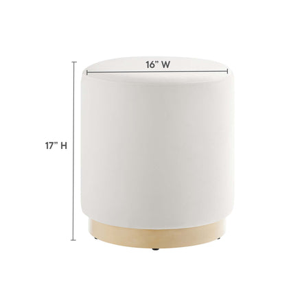 Tilden 16" Round Performance Velvet Upholstered Ottoman in Alabaster Natural