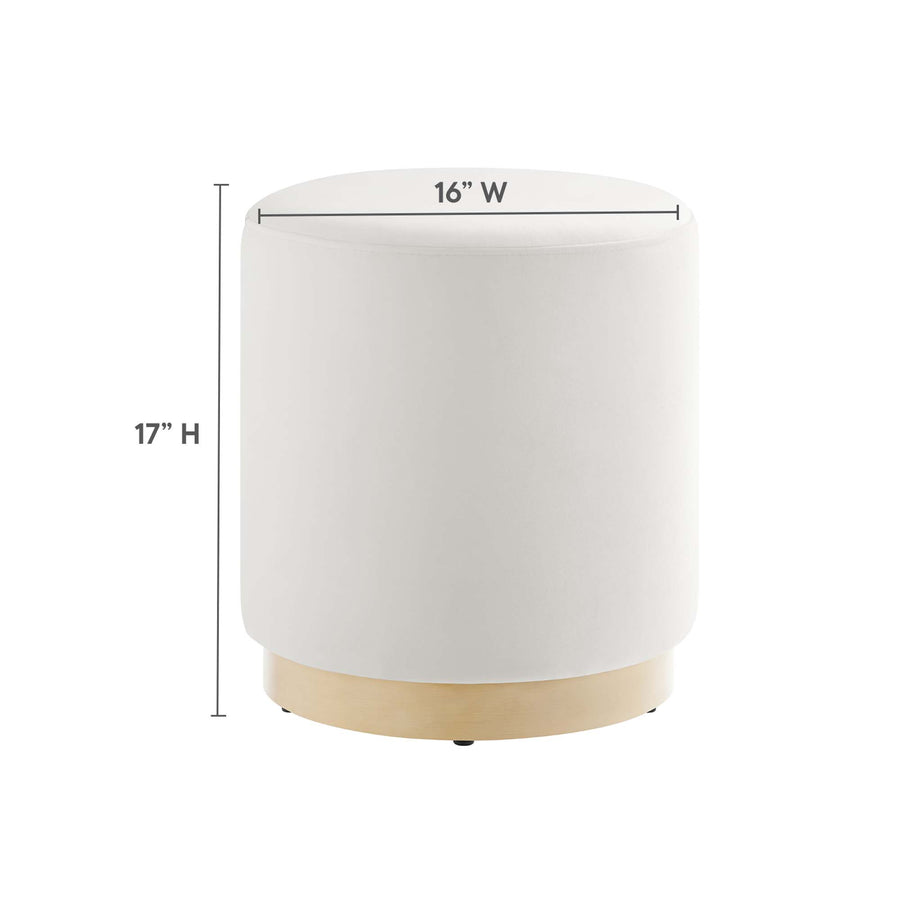 Maple 16" Round Performance Velvet Upholstered Ottoman in Alabaster Natural