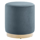 Maple 16" Round Performance Velvet Upholstered Ottoman in Cadet Blue Natural