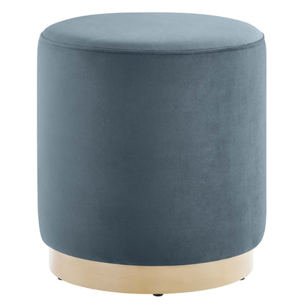 Tilden 16" Round Performance Velvet Upholstered Ottoman in Cadet Blue Natural