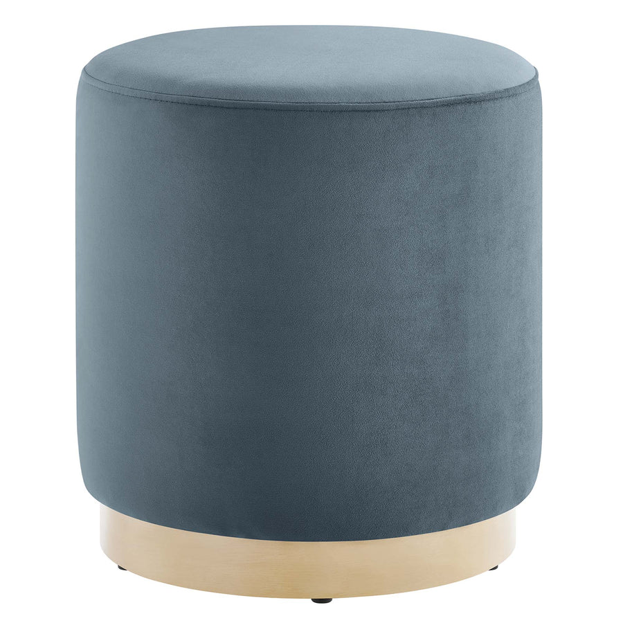 Maple 16" Round Performance Velvet Upholstered Ottoman in Cadet Blue Natural