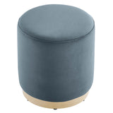Maple 16" Round Performance Velvet Upholstered Ottoman in Cadet Blue Natural