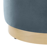 Maple 16" Round Performance Velvet Upholstered Ottoman in Cadet Blue Natural