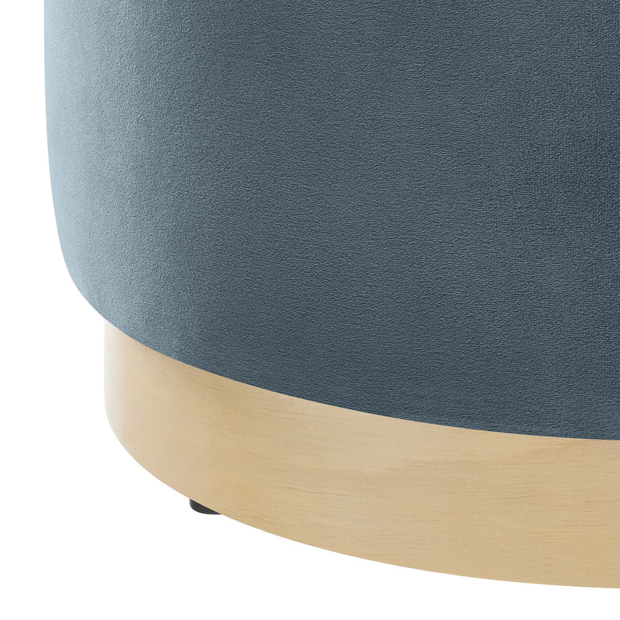 Maple 16" Round Performance Velvet Upholstered Ottoman in Cadet Blue Natural