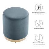 Maple 16" Round Performance Velvet Upholstered Ottoman in Cadet Blue Natural