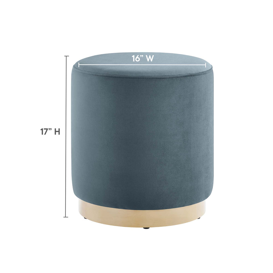 Maple 16" Round Performance Velvet Upholstered Ottoman in Cadet Blue Natural