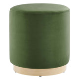 Maple 16" Round Performance Velvet Upholstered Ottoman in Moss Green Natural