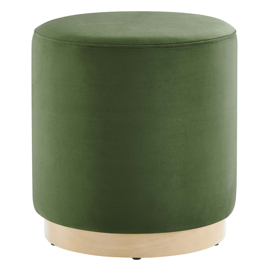 Maple 16" Round Performance Velvet Upholstered Ottoman in Moss Green Natural