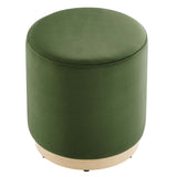 Maple 16" Round Performance Velvet Upholstered Ottoman in Moss Green Natural