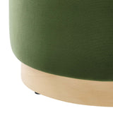Maple 16" Round Performance Velvet Upholstered Ottoman in Moss Green Natural