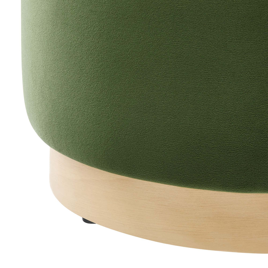 Maple 16" Round Performance Velvet Upholstered Ottoman in Moss Green Natural