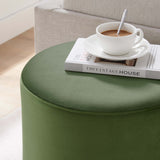 Maple 16" Round Performance Velvet Upholstered Ottoman in Moss Green Natural