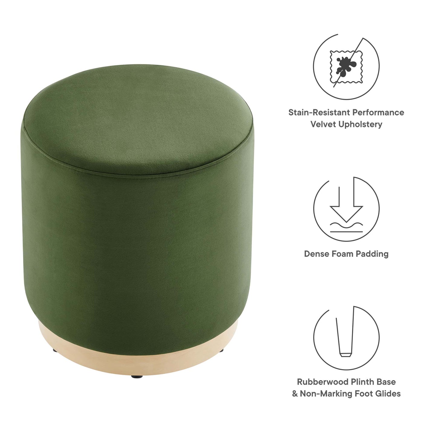 Tilden 16" Round Performance Velvet Upholstered Ottoman by Furniture For America