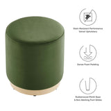 Maple 16" Round Performance Velvet Upholstered Ottoman in Moss Green Natural
