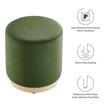 Tilden 16" Round Performance Velvet Upholstered Ottoman in Moss Green Natural