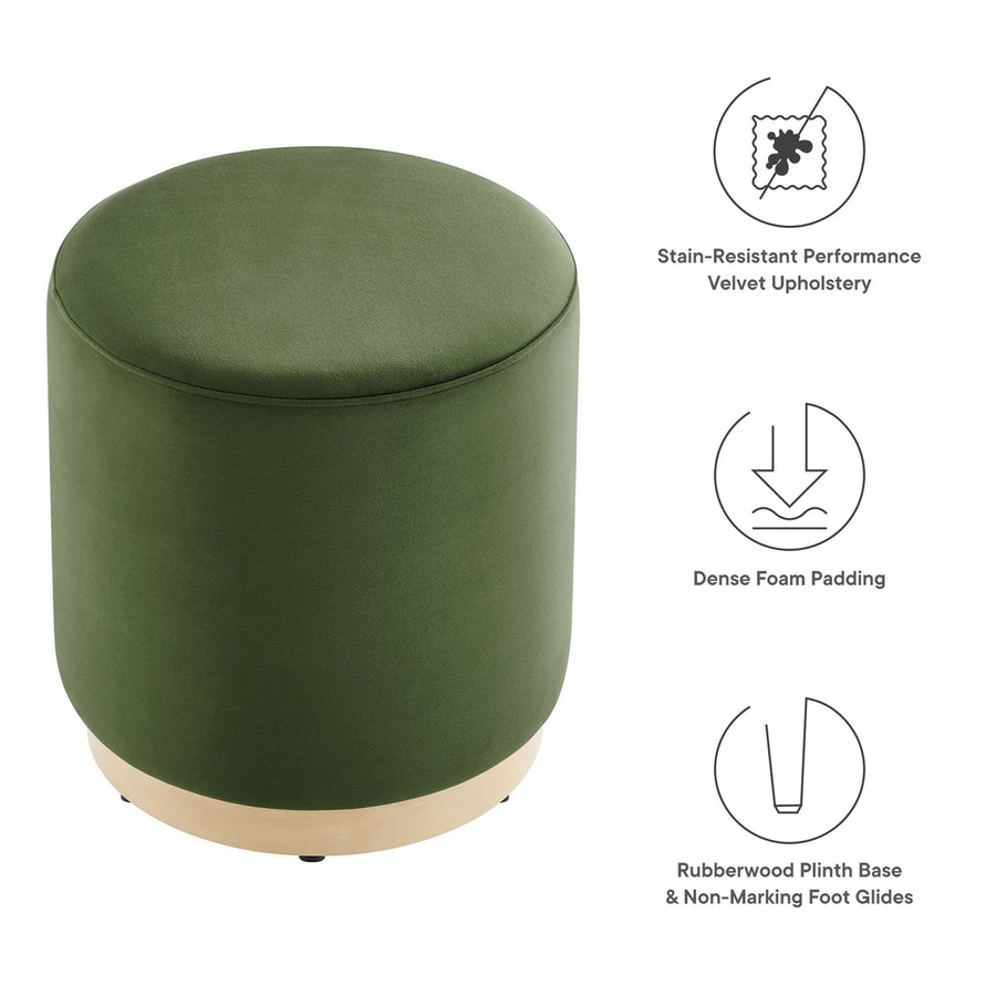 Maple 16" Round Performance Velvet Upholstered Ottoman in Moss Green Natural