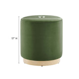 Maple 16" Round Performance Velvet Upholstered Ottoman in Moss Green Natural
