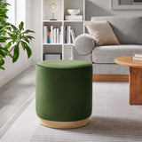 Maple 16" Round Performance Velvet Upholstered Ottoman in Moss Green Natural