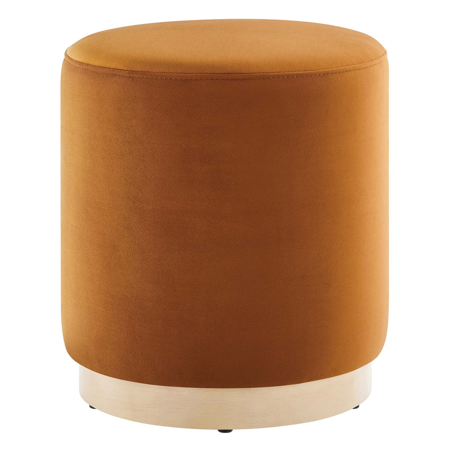 Maple 16" Round Performance Velvet Upholstered Ottoman in Rust Natural