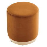 Maple 16" Round Performance Velvet Upholstered Ottoman in Rust Natural