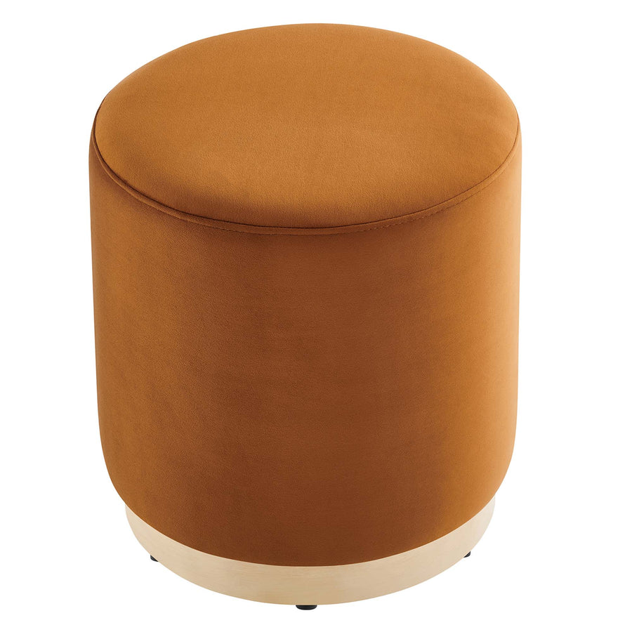 Maple 16" Round Performance Velvet Upholstered Ottoman in Rust Natural