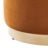 Maple 16" Round Performance Velvet Upholstered Ottoman in Rust Natural