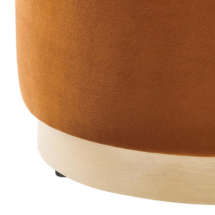 Maple 16" Round Performance Velvet Upholstered Ottoman in Rust Natural